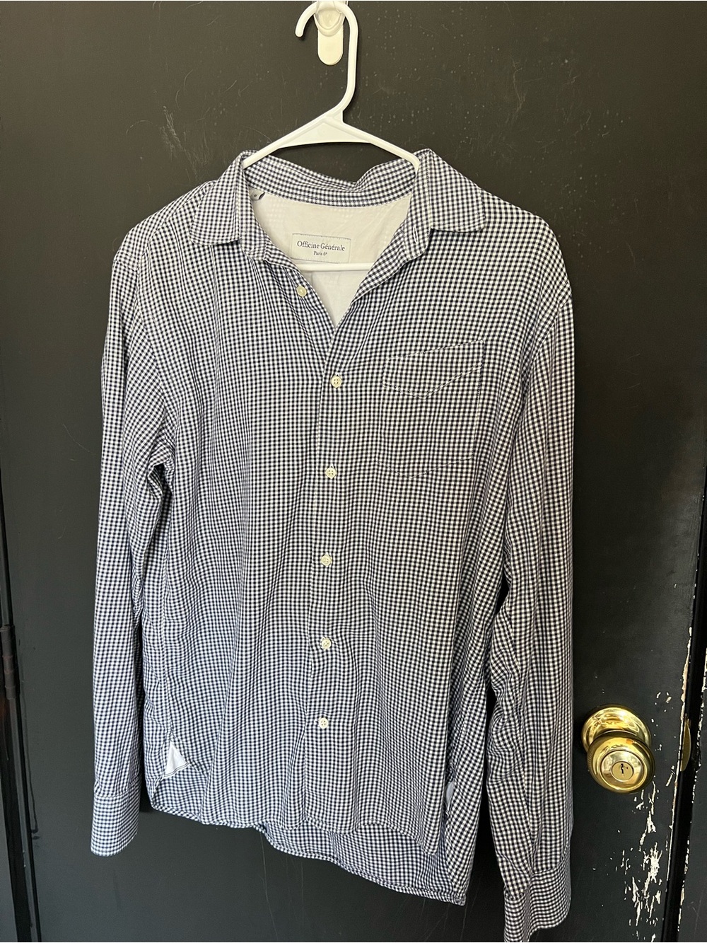 Officine Generale Navy Gingham Button-Down Shirt